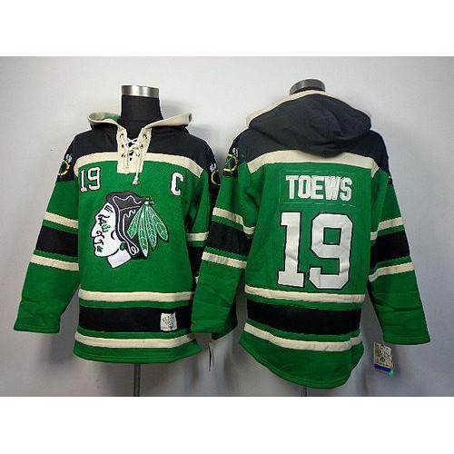 Chicago Blackhawks #19 Jonathan Toews Green St. Patrick's Day McNary Lace Hoodie Stitched Jersey Men's cheap jerseys for sale - CheapJerseys.Shop