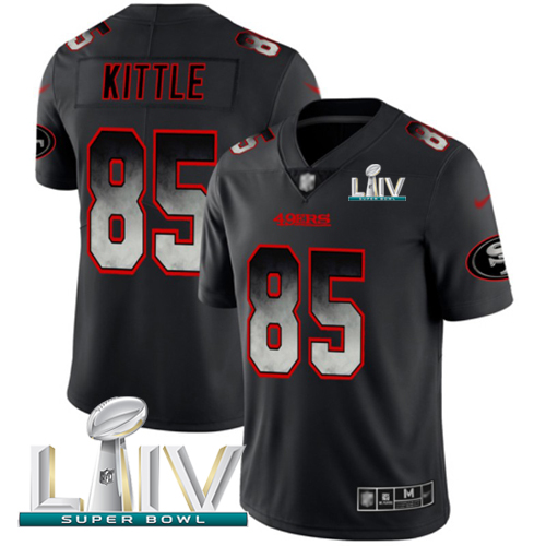 49ers #85 George Kittle Black Super Bowl LIV 2020 Men's Stitched Vapor Untouchable Limited Smoke Fashion Jersey cheap jerseys for sale - CheapJerseys.Shop