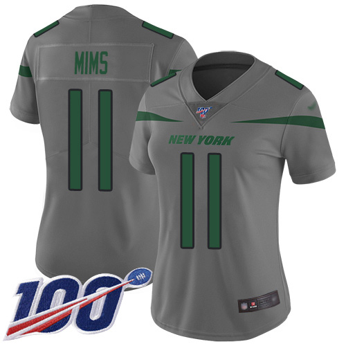 New York Jets #11 Denzel Mim Gray Women's Stitched Limited Inverted Legend 100th Season Jersey Womens cheap jerseys for sale - CheapJerseys.Shop