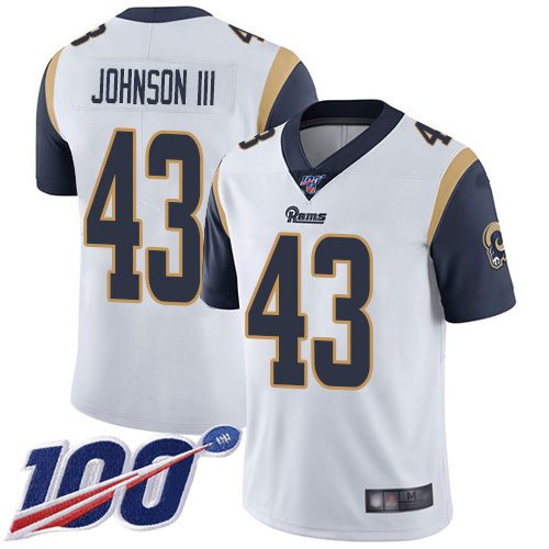 Los Angeles Rams #43 John Johnson III White Men's Stitched 100th Season Vapor Limited Jersey Men's cheap jerseys for sale - CheapJerseys.Shop