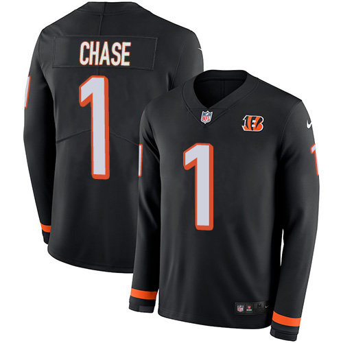 Bengals #1 Ja'Marr Chase Black Team Color Men's Stitched Limited Therma Long Sleeve Jersey cheap jerseys for sale - CheapJerseys.Shop