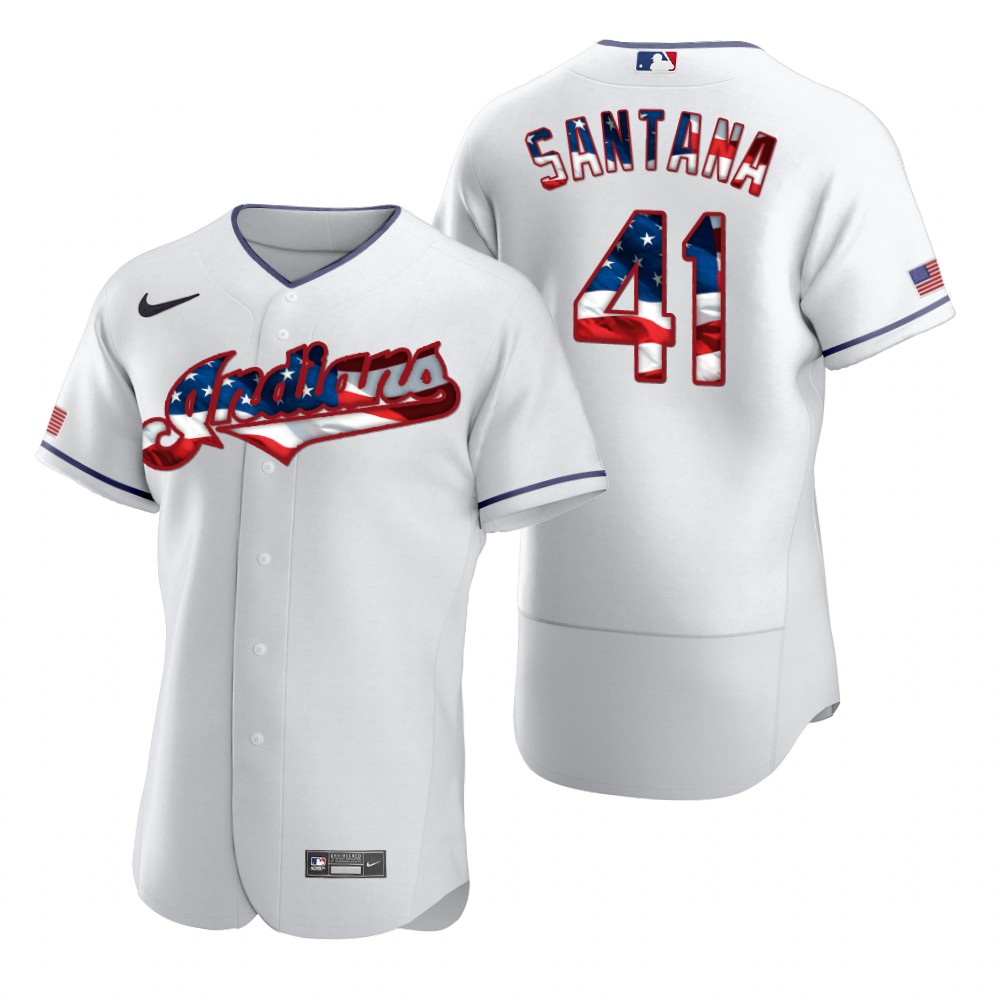 Cleveland Guardians #41 Carlos Santana Men's White Fluttering USA Flag Limited Edition Authentic Jersey cheap jerseys for sale - CheapJerseys.Shop