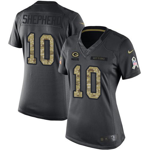 Green Bay Packers #10 Darrius Shepherd Black Women's Stitched Limited 2016 Salute to Service Jersey Womens cheap jerseys for sale - CheapJerseys.Shop