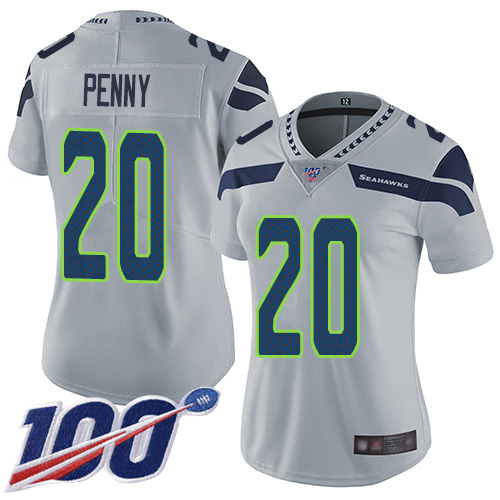 Seattle Seahawks #20 Rashaad Penny Grey Alternate Women's Stitched 100th Season Vapor Limited Jersey Womens cheap jerseys for sale - CheapJerseys.Shop