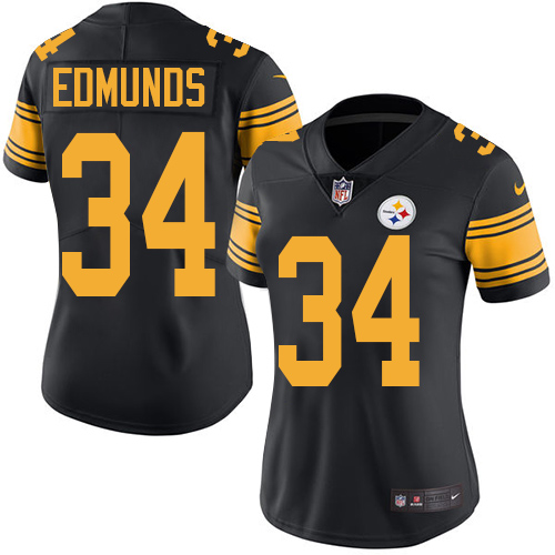 Pittsburgh Steelers #34 Terrell Edmunds Black Women's Stitched Limited Rush Jersey Womens cheap jerseys for sale - CheapJerseys.Shop