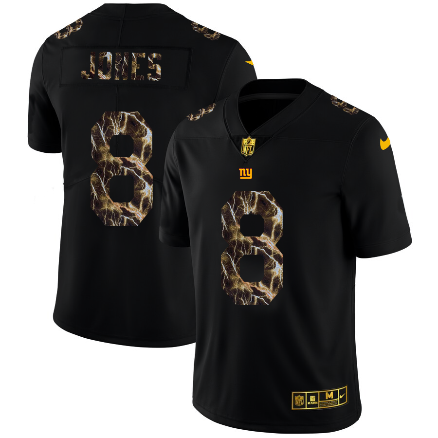 New York Giants #8 Daniel Jones Men's Black Flocked Lightning Vapor Limited Jersey cheap jerseys for sale - CheapJerseys.Shop