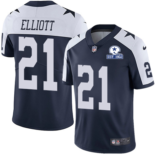 Cowboys #21 Ezekiel Elliott Navy Blue Thanksgiving Men's Stitched With Established In 1960 Patch Vapor Untouchable Limited Throwback Jersey cheap jerseys for sale - CheapJerseys.Shop