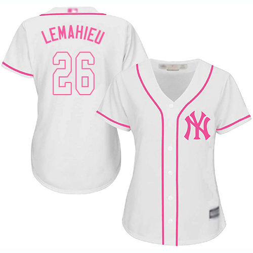 New York Yankees #26 DJ LeMahieu White/Pink Fashion Women's Stitched Jersey Womens cheap jerseys for sale - CheapJerseys.Shop
