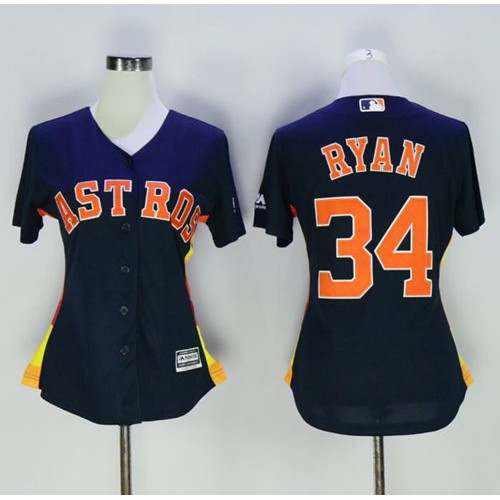 Houston Astros #34 Nolan Ryan Navy Blue Alternate Women's Stitched Jersey Womens cheap jerseys for sale - CheapJerseys.Shop