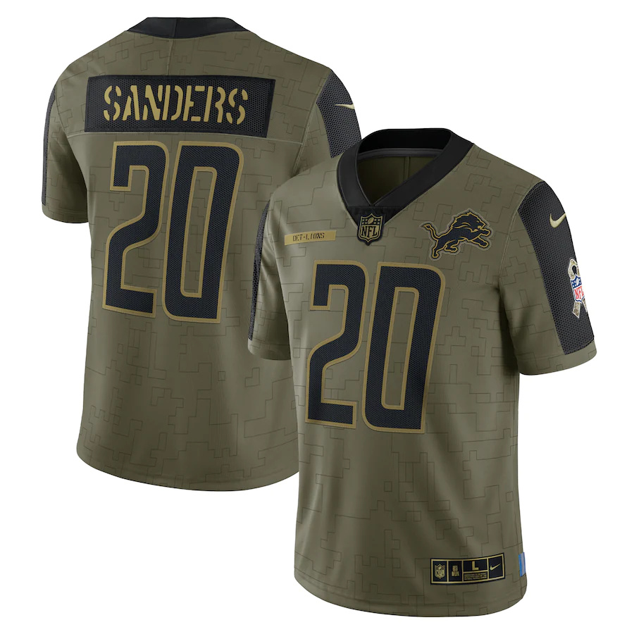 Detroit Lions #20 Barry Sanders Olive 2021 Salute To Service Limited Player Jersey cheap jerseys for sale - CheapJerseys.Shop