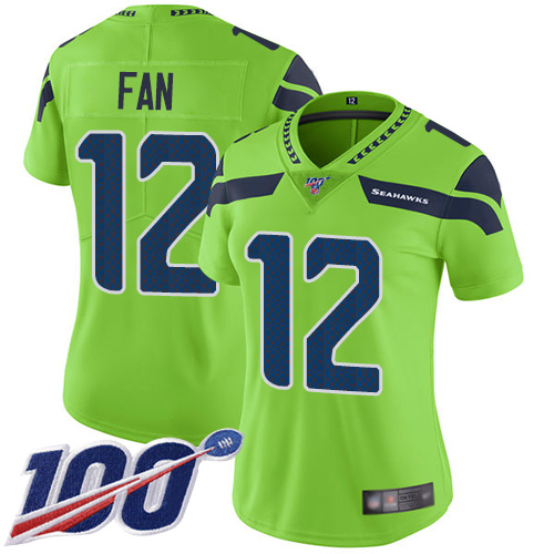 Seahawks #12 Fan Green Women's Stitched Limited Rush 100th Season Jersey cheap jerseys for sale - CheapJerseys.Shop