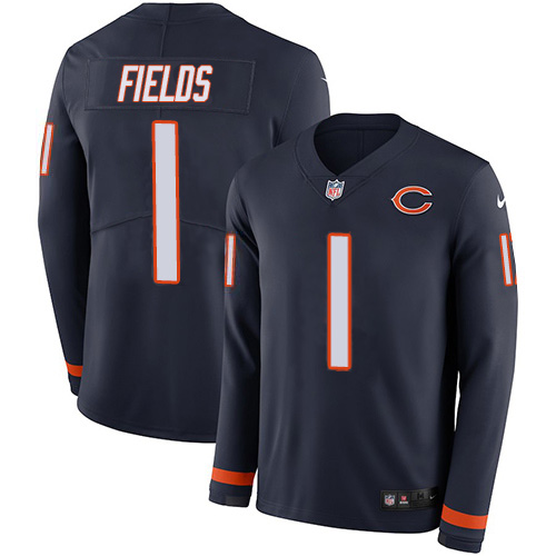 Bears #1 Justin Fields Navy Blue Team Color Men's Stitched Limited Therma Long Sleeve Jersey cheap jerseys for sale - CheapJerseys.Shop
