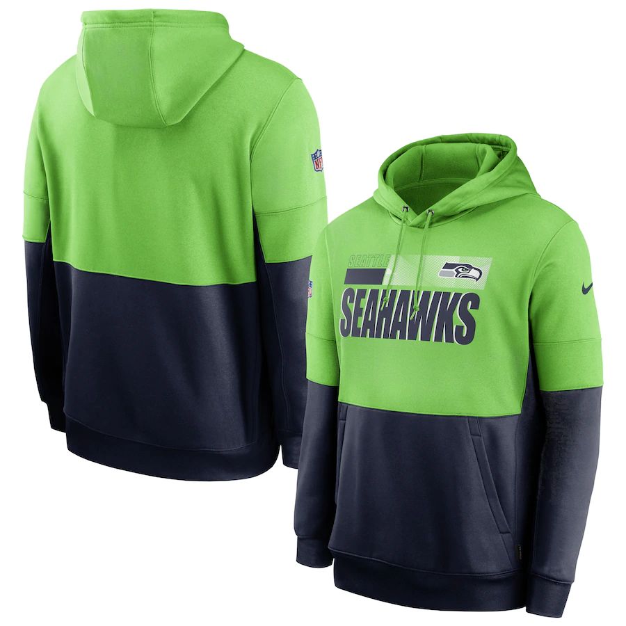 Seattle Seahawks Sideline Impact Lockup Performance Pullover Hoodie Neon Green College Navy cheap jerseys for sale - CheapJerseys.Shop