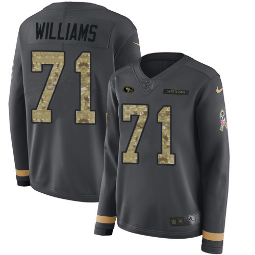 San Francisco San Francisco 49ers #71 Trent Williams Anthracite Salute to Service Women's Stitched Limited Therma Long Sleeve Jersey Womens cheap jerseys for sale - CheapJerseys.Shop