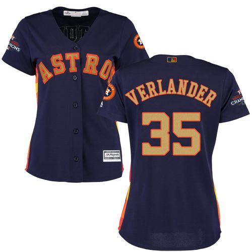 Houston Astros #35 Justin Verlander Navy Blue 2018 Gold Program Cool Base Women's Stitched Jersey Womens cheap jerseys for sale - CheapJerseys.Shop