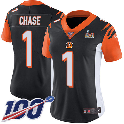 Bengals #1 Ja'Marr Chase Black Team Color Super Bowl LVI Patch Women's Stitched 100th Season Vapor Untouchable Limited Jersey cheap jerseys for sale - CheapJerseys.Shop
