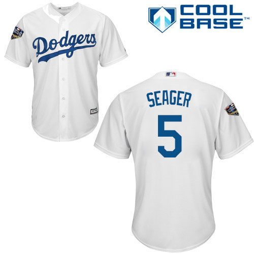 Los Angeles Dodgers #5 Corey Seager White New Cool Base 2018 World Series Stitched Jersey Men's cheap jerseys for sale - CheapJerseys.Shop