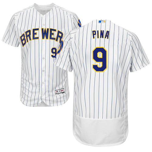 Milwaukee Brewers #9 Manny Pina White Strip Flexbase Authentic Collection Stitched Jersey Men's cheap jerseys for sale - CheapJerseys.Shop