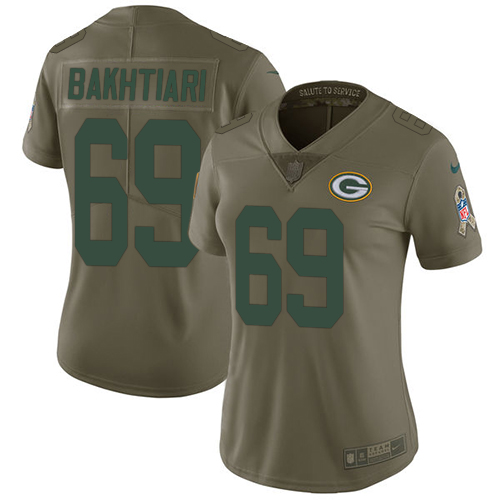 Green Bay Packers #69 David Bakhtiari Olive Women's Stitched Limited 2017 Salute to Service Jersey Womens cheap jerseys for sale - CheapJerseys.Shop