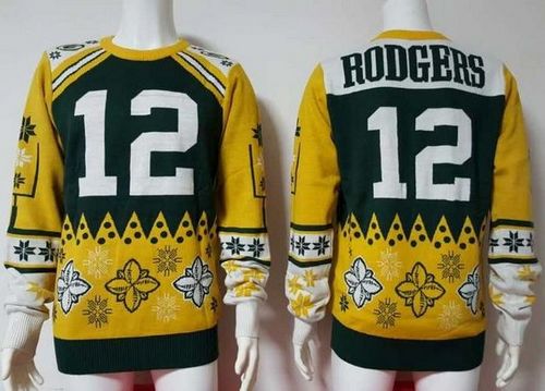 Packers #12 Aaron Rodgers Green/Yellow Men's Ugly Sweater cheap jerseys for sale - CheapJerseys.Shop