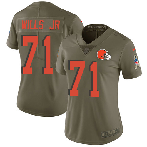 Cleveland Browns #71 Jedrick Wills JR Olive Women's Stitched Limited 2017 Salute To Service Jersey Womens cheap jerseys for sale - CheapJerseys.Shop