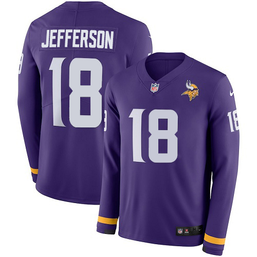 Vikings #18 Justin Jefferson Purple Team Color Men's Stitched Limited Therma Long Sleeve Jersey cheap jerseys for sale - CheapJerseys.Shop