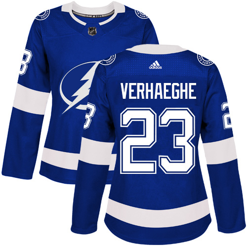 Tampa Bay Lightning #23 Carter Verhaeghe Blue Home Authentic Women's Stitched Jersey Womens cheap jerseys for sale - CheapJerseys.Shop