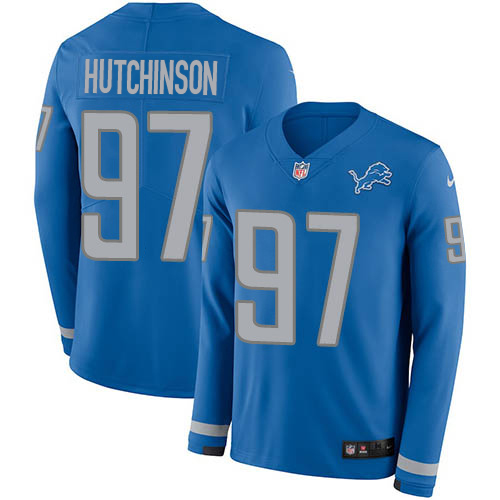 Lions #97 Aidan Hutchinson Blue Team Color Youth Stitched Limited Therma Long Sleeve Jersey cheap jerseys for sale - CheapJerseys.Shop