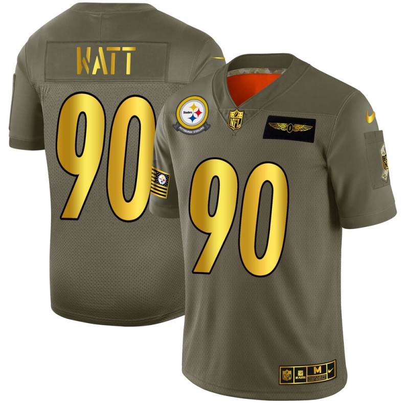 Pittsburgh Steelers #90 T.J. Watt Men's Olive Gold 2019 Salute To Service Limited Jersey cheap jerseys for sale - CheapJerseys.Shop