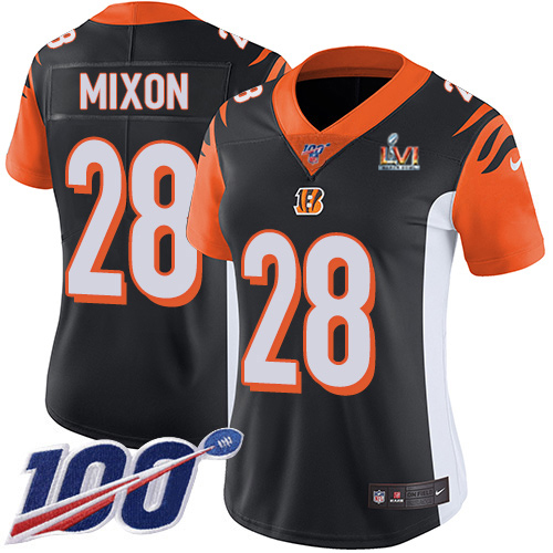 Bengals #28 Joe Mixon Black Team Color Super Bowl LVI Patch Women's Stitched 100th Season Vapor Untouchable Limited Jersey cheap jerseys for sale - CheapJerseys.Shop