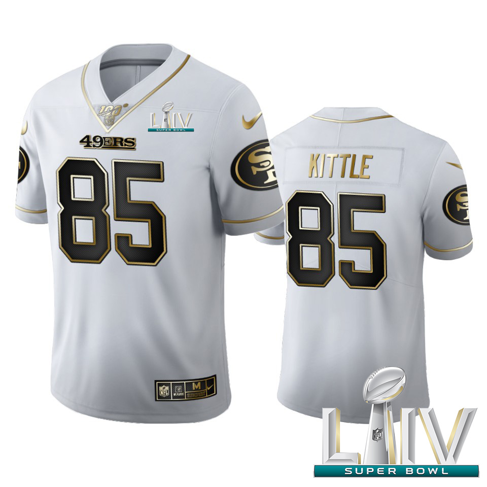 San Francisco 49ers #85 George Kittle Men's White Golden Super Bowl LIV 2020 Edition Vapor Limited 100 Jersey cheap jerseys for sale - CheapJerseys.Shop