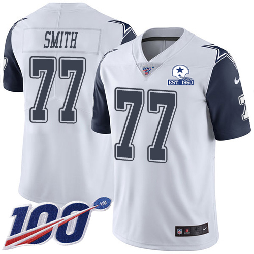 Dallas Cowboys #77 Tyron Smith White Men's Stitched With Established In 1960 Patch Limited Rush 100th Season Jersey Men's cheap jerseys for sale - CheapJerseys.Shop