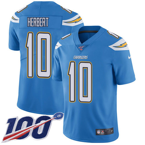 Chargers #10 Justin Herbert Electric Blue Alternate Men's Stitched 100th Season Vapor Untouchable Limited Jersey cheap jerseys for sale - CheapJerseys.Shop