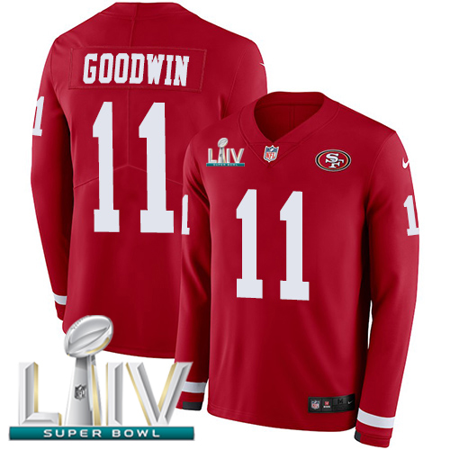 San Francisco 49ers #11 Marquise Goodwin Red Super Bowl LIV 2020 Team Color Men's Stitched Limited Therma Long Sleeve Jersey Men's cheap jerseys for sale - CheapJerseys.Shop