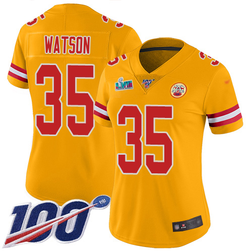 Chiefs #35 Jaylen Watson Gold Super Bowl LVII Patch Women's Stitched Limited Inverted Legend 100th Season Jersey cheap jerseys for sale - CheapJerseys.Shop