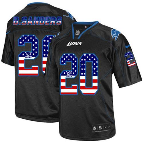 Lions #20 Barry Sanders Black Men's Stitched Elite USA Flag Fashion Jersey cheap jerseys for sale - CheapJerseys.Shop