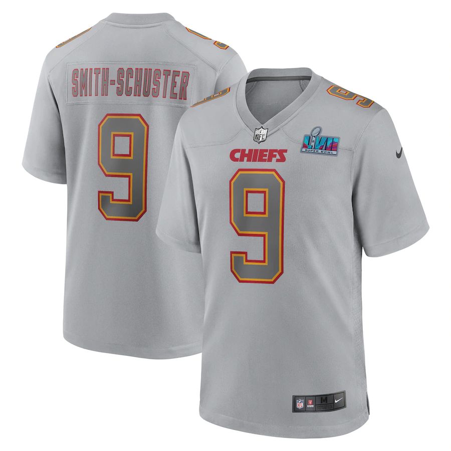 Chiefs #9 JuJu Smith-Schuster Youth Super Bowl LVII Patch Atmosphere Fashion Game Jersey - Gray cheap jerseys for sale - CheapJerseys.Shop