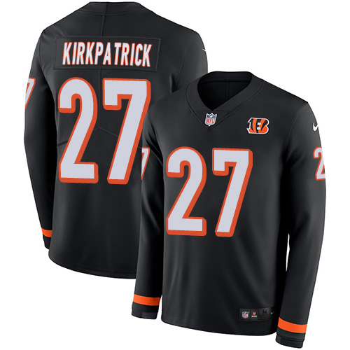 Cincinnati Bengals #27 Dre Kirkpatrick Black Team Color Men's Stitched Limited Therma Long Sleeve Jersey Men's cheap jerseys for sale - CheapJerseys.Shop