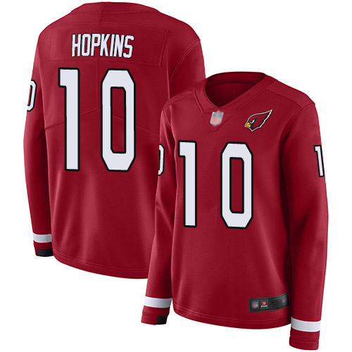 Cardinals #10 DeAndre Hopkins Red Team Color Women's Stitched Limited Therma Long Sleeve Jersey cheap jerseys for sale - CheapJerseys.Shop