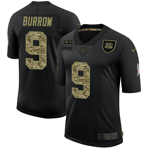 Cincinnati Bengals #9 Joe Burrow Men's 2020 Salute To Service Camo Limited Jersey Black cheap jerseys for sale - CheapJerseys.Shop