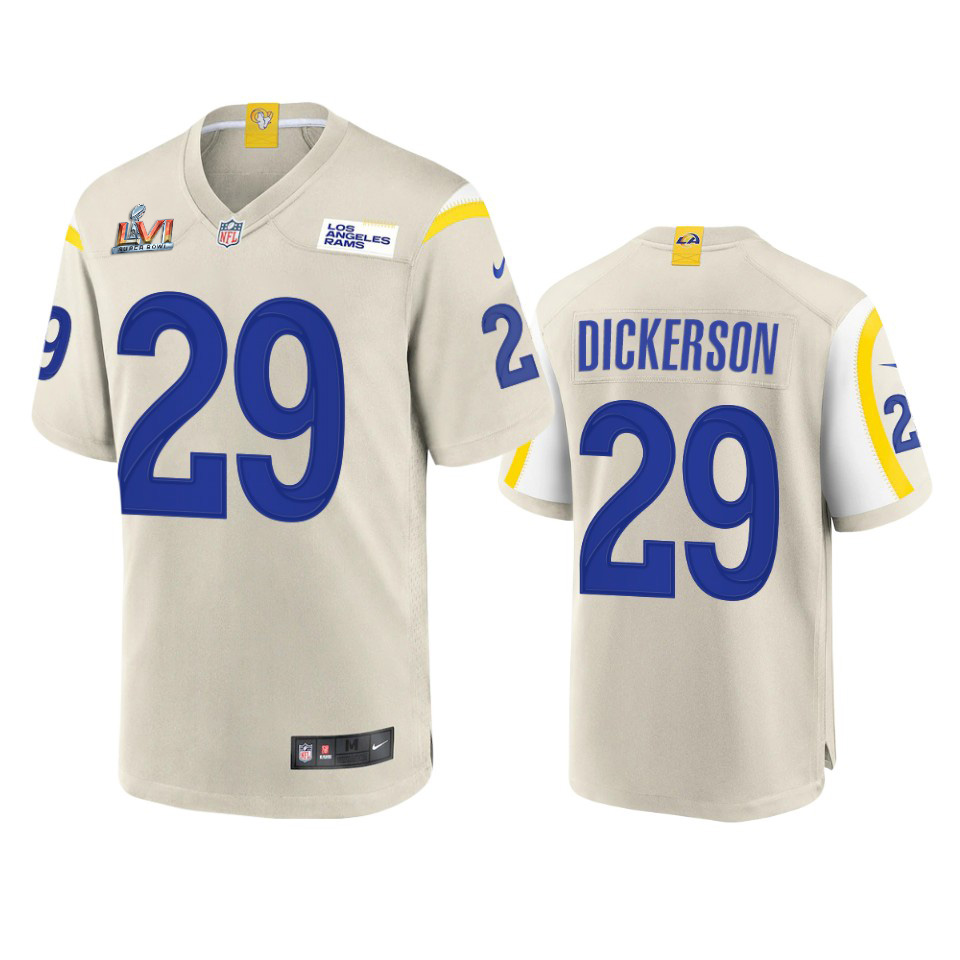 Los Angeles Rams #29 Eric Dickerson Men's Super Bowl LVI Patch Game Jersey - Bone cheap jerseys for sale - CheapJerseys.Shop
