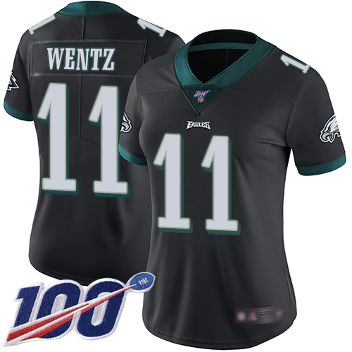 Philadelphia Eagles #11 Carson Wentz Black Alternate Women's Stitched 100th Season Vapor Limited Jersey Womens cheap jerseys for sale - CheapJerseys.Shop
