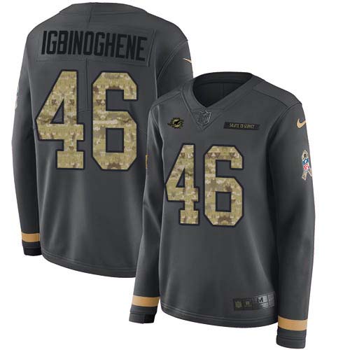 Miami Dolphins #46 Noah Igbinoghene Anthracite Salute to Service Women's Stitched Limited Therma Long Sleeve Jersey Womens cheap jerseys for sale - CheapJerseys.Shop