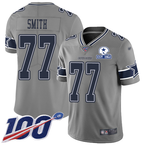 Dallas Cowboys #77 Tyron Smith Gray Men's Stitched With Established In 1960 Patch Limited Inverted Legend 100th Season Jersey Men's cheap jerseys for sale - CheapJerseys.Shop