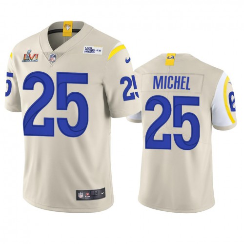 Los Angeles Los Angeles Rams #25 Sony Michel Men's Super Bowl LVI Patch Vapor Limited Jersey - Bone Men's cheap jerseys for sale - CheapJerseys.Shop