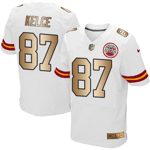 Chiefs #87 Travis Kelce White Men's Stitched Elite Gold Jersey cheap jerseys for sale - CheapJerseys.Shop