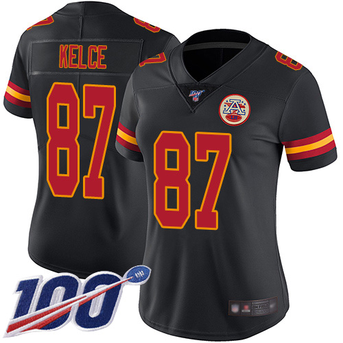Chiefs #87 Travis Kelce Black Women's Stitched Limited Rush 100th Season Jersey cheap jerseys for sale - CheapJerseys.Shop