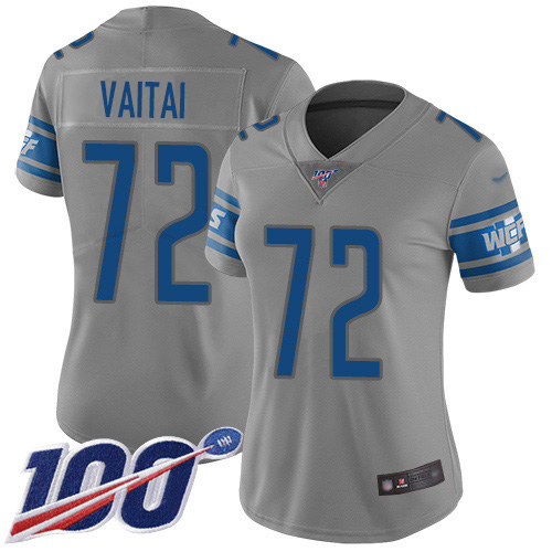 Detroit Lions #72 Halapoulivaati Vaitai Gray Women's Stitched Limited Inverted Legend 100th Season Jersey Womens cheap jerseys for sale - CheapJerseys.Shop