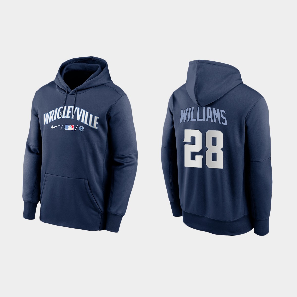 Chicago Cubs #28 Mitch Williams Men's 2021 City Connect Navy Therma Hoodie cheap jerseys for sale - CheapJerseys.Shop