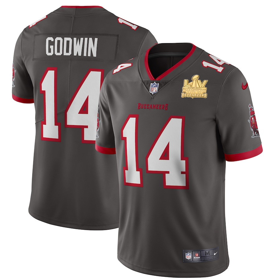 Tampa Bay Buccaneers #14 Chris Godwin Men's Super Bowl LV Champions Patch Pewter Alternate Vapor Limited Jersey cheap jerseys for sale - CheapJerseys.Shop